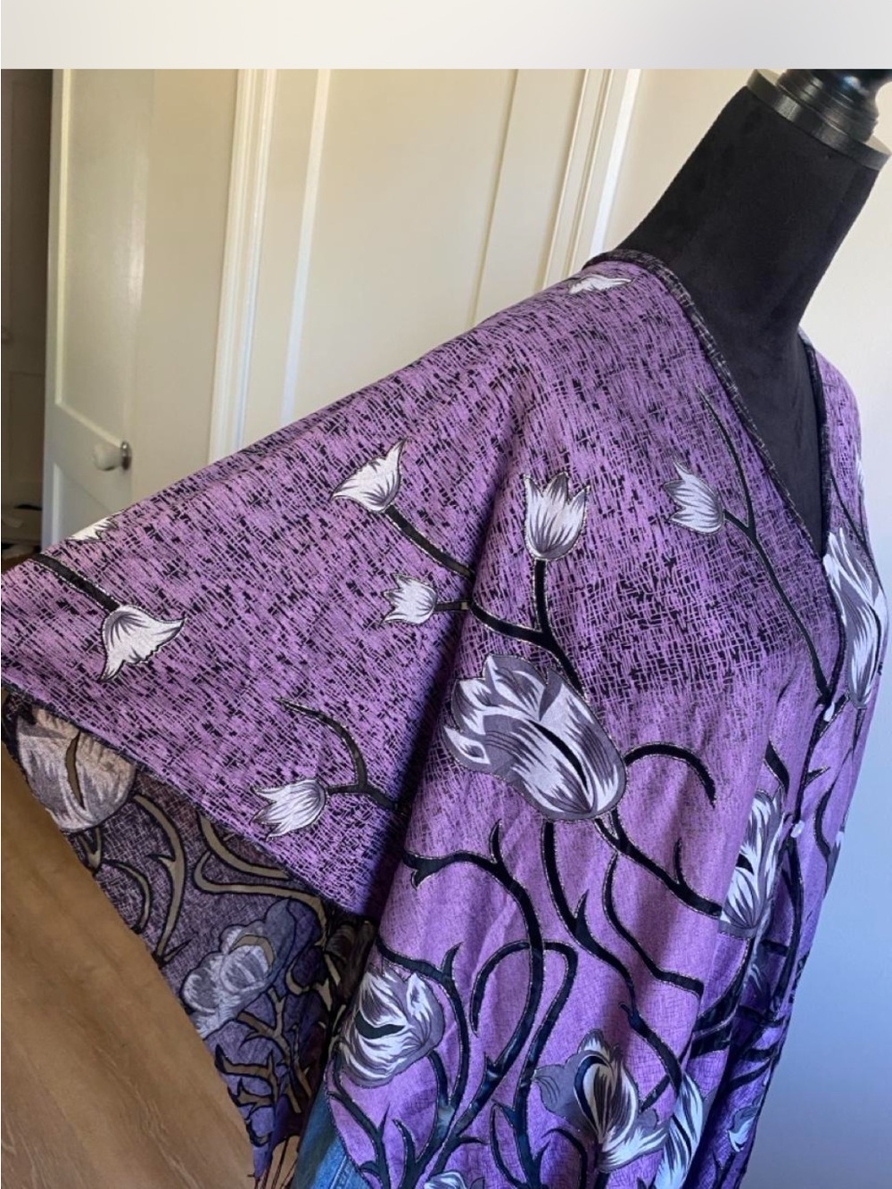 Purple Floral V-Neck Kimono Wrap